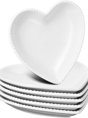 6 Pcs Heart Shaped Stackable Plates Ceramic 6.9 Inches